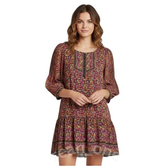 London Times Dresses & Skirts - London Times Women's Ditsy Floral Lined 3/4 Sleeve Ruffle Hem Swing Dress Size 6